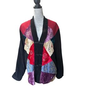 White‎ Stag Patchwork Velvet Jacket Ladies L 12/14 Embroidered Floral Asian